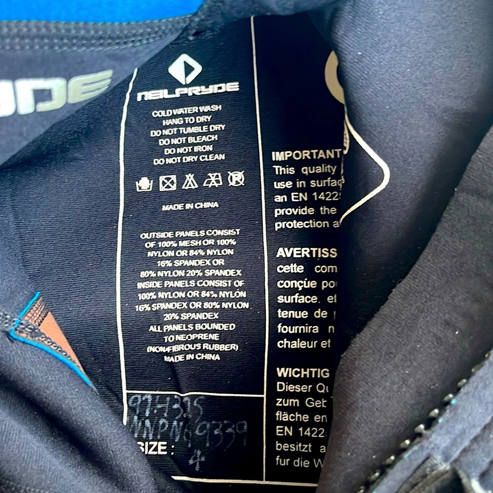Neil Pryde Kids Wetsuit Size 4
